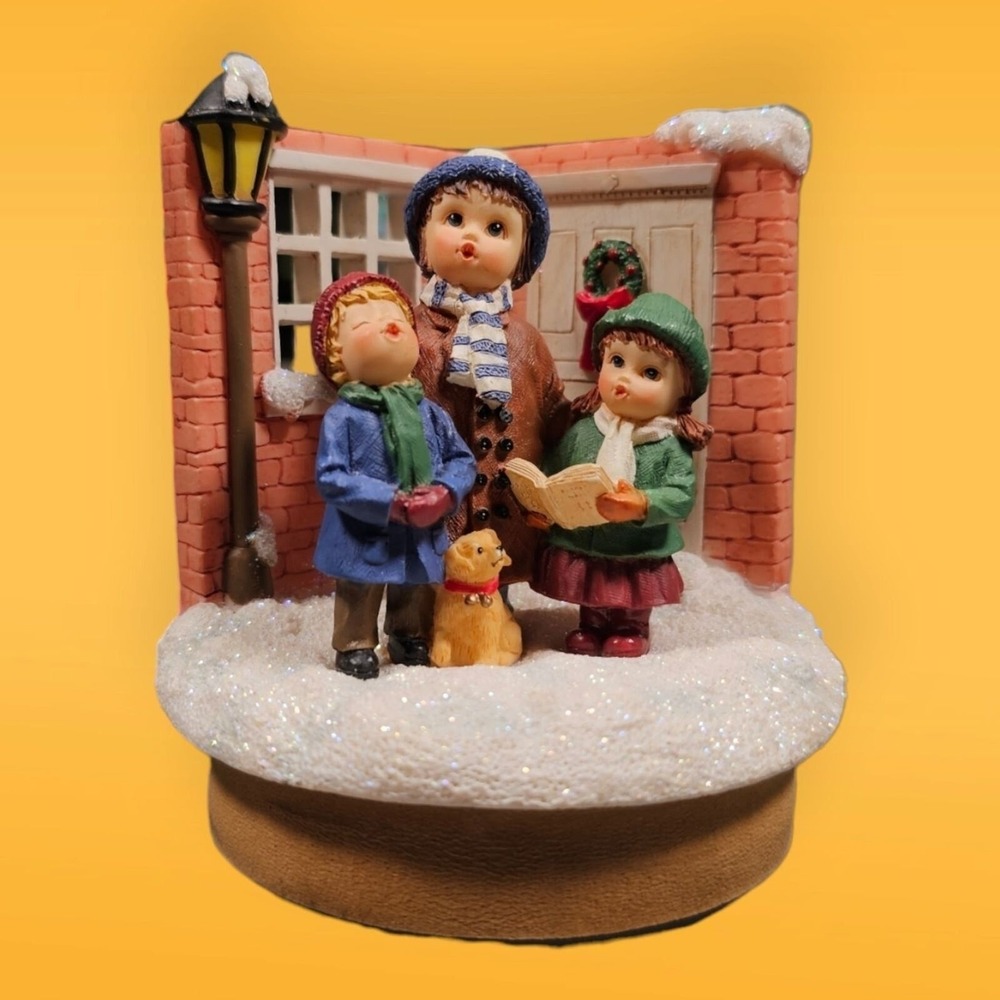 Our America Christmas Carolers Candle‎ Topper Figurine Winter Scene with Dog
